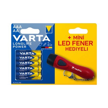 Varta Longlife Power 4 İnce + 4 Kalem Pil + Led Fener Hediyeli 3 ADET