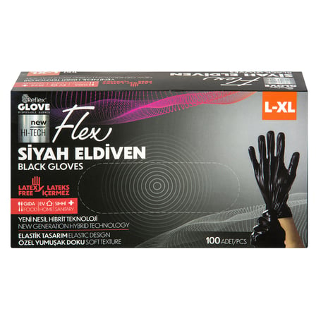 Flex Eldiven Siyah L Beden 100'Lü
