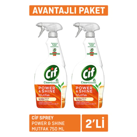 cif power & shine sprey mutfak yağ çözücü 2 x 750 ml