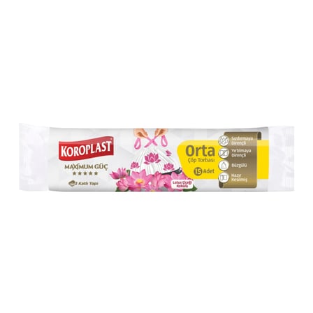 Koroplast Lotus Katlı Büzgülü Orta Çöp Torbası 15'li 2 ADET