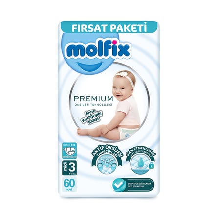 Molfix Premium Paket 3 Beden Midi 4-9 Kg 60'lı 4 ADET