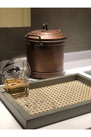 Rattan Hazeran Tepsi Ihlamur Yeşili Eskitme Model Dikdörtgen (%100 DOĞAL HAZERAN) M026