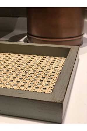 Rattan Hazeran Tepsi Ihlamur Yeşili Eskitme Model Dikdörtgen (%100 DOĞAL HAZERAN) M026