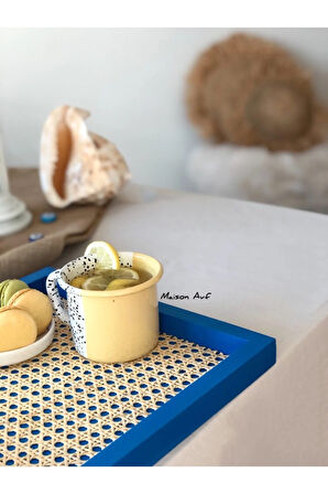 Rattan Hazeran Kare Tepsi Alaçatı Mavisi (%100 DOĞAL HAZERAN) M028