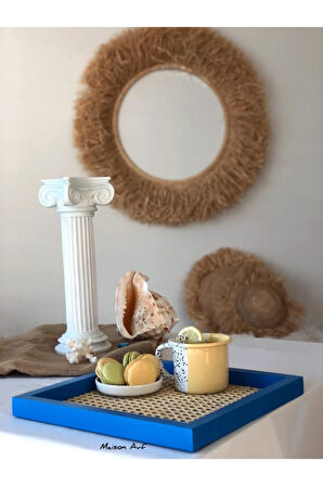 Rattan Hazeran Kare Tepsi Alaçatı Mavisi (%100 DOĞAL HAZERAN) M028