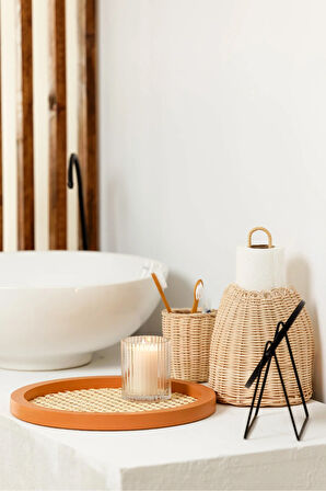 Rattan Hazeran Yuvarlak Tepsi Cappuccino (%100 DOĞAL HAZERAN) M030