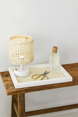 Rattan Hazeran Beyaz Dikdörtgen Tepsi (%100 DOĞAL HAZERAN) M038