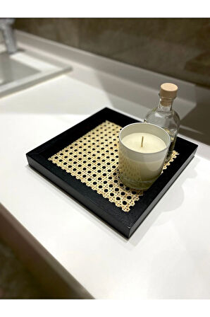 Rattan Hazeran Kare Tepsi Siyah-24x24 Cm (%100 Doğal Hazeran)