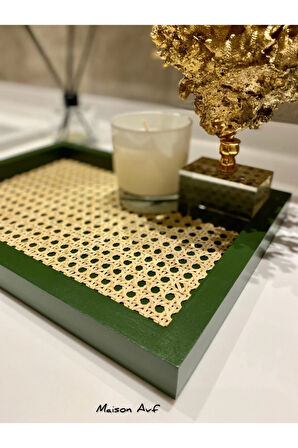 Rattan Hazeran Dikdörtgen Tepsi Yaprak Yeşili Renk (%100 DOĞAL HAZERAN) M041