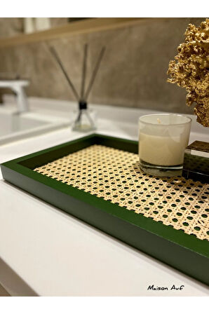 Rattan Hazeran Dikdörtgen Tepsi Yaprak Yeşili Renk (%100 DOĞAL HAZERAN) M041