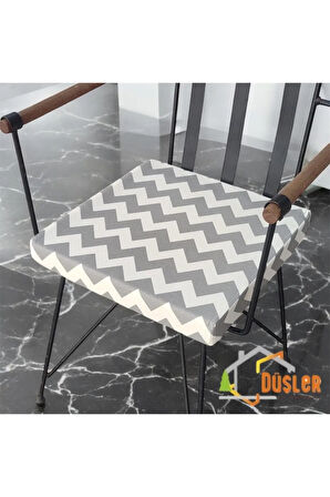 40x40 Krem Gri Zikzak Desenli Su ve Leke İtici Fermuarlı Bağcıklı Sandalye Minderi 5 cm