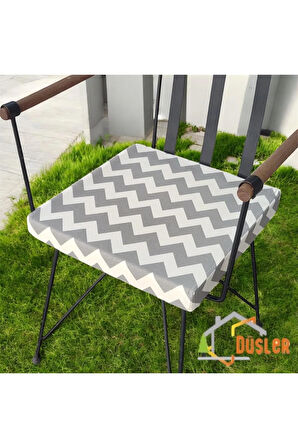 40x40 Krem Gri Zikzak Desenli Su ve Leke İtici Fermuarlı Bağcıklı Sandalye Minderi 5 cm