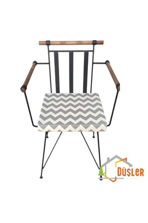 40x40 Krem Gri Zikzak Desenli Su ve Leke İtici Fermuarlı Bağcıklı Sandalye Minderi 5 cm