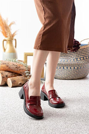 Kadın Bordo Rugan 6 cm Topuklu Lofer Ayakkabı