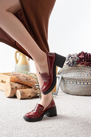Kadın Bordo Rugan 6 cm Topuklu Lofer Ayakkabı