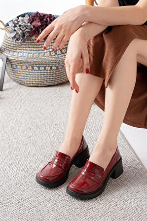 Kadın Bordo Rugan 6 cm Topuklu Lofer Ayakkabı