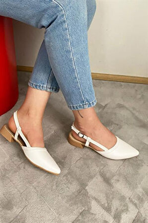 Kadın Beyaz Cilt Arkası Acık Sivri Burun Günlük Babet