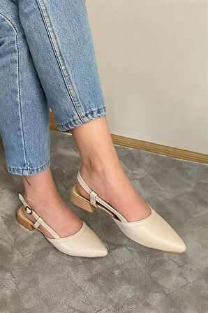 Kadın Bej Cilt Arkası Acık Sivri Burun Günlük Babet