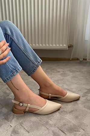 Kadın Bej Cilt Arkası Acık Sivri Burun Günlük Babet