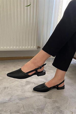 Kadın Siyah Cilt Arkası Acık Sivri Burun Günlük Babet