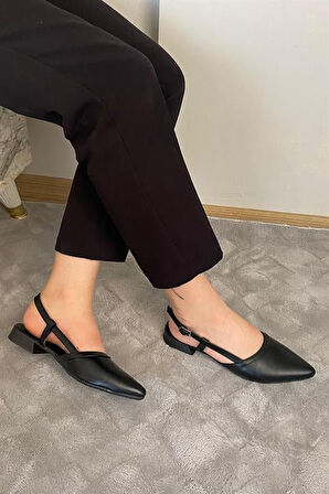 Kadın Siyah Cilt Arkası Acık Sivri Burun Günlük Babet