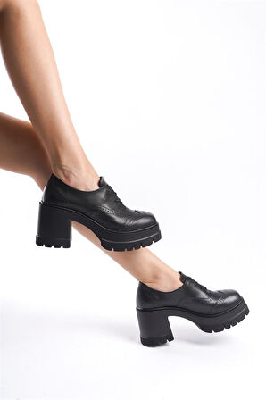 Kadın Dianai Siyah Cilt Carık Model 8 cm Topuklu Platformlu Ayakkabı