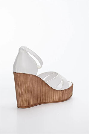 Kadın Çapraz Bant Yüksek Topuklu Dolgu Taban Ayakkabı