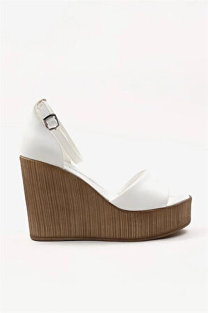 Kadın Beyaz Tek Bant Yüksek Dolgu Taban Ayakkabı