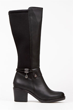 Kadın Siyah Taş Dedaylı  Topuklu Dalgıç Çizme