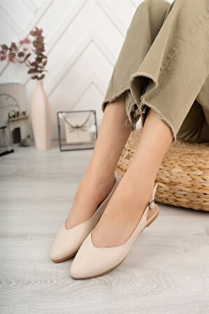 Kadın Krem Cilt Arkası Acık Sivri Burun Günlük Babet