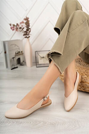 Kadın Krem Cilt Arkası Acık Sivri Burun Günlük Babet