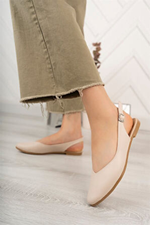 Kadın Krem Cilt Arkası Acık Sivri Burun Günlük Babet