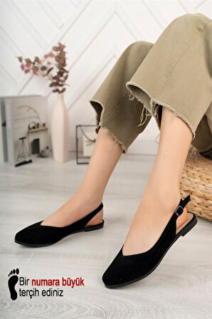Kadın Siyah Süet Arkası Acık Sivri Burun Günlük Babet