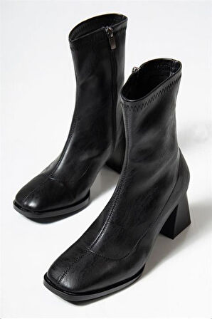 Kadın Marina Siyah Bot 7 cm Kalın Topuklu Streç Boots