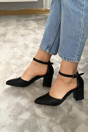 Kadın Gaya Siyah 6 cm Topuklu Bilekten Bağlamalı Yanları Acık Ayakkabı