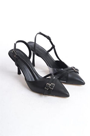 Kadın Arina Siyah Cilt 9 Cm İnce Topuklu Sivri Burunlu Yanları Acık Stiletto