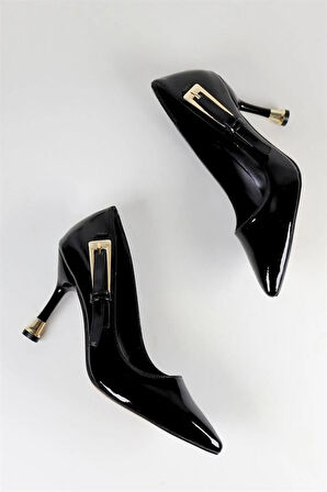 Kadın Fascino Siyah Rugan Stiletto Topuklu Ayakkabı