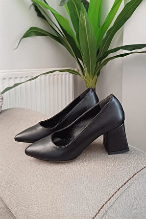 Kadın Nova Siyah Cilt 6,5 cm Kalın Topuklu Stiletto
