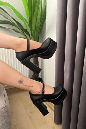 Kadın Siyah Tek Baretli  (12 cm ) Platform Topuklu Ayakkabı
