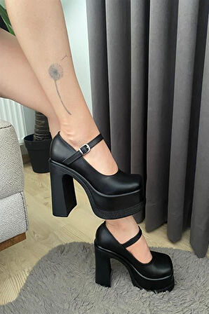Kadın Siyah Tek Baretli  (12 cm ) Platform Topuklu Ayakkabı