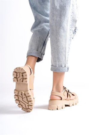 Kadın Nut Yüksek Üç Bant Bilekten Bağlamalı Sandalet 970