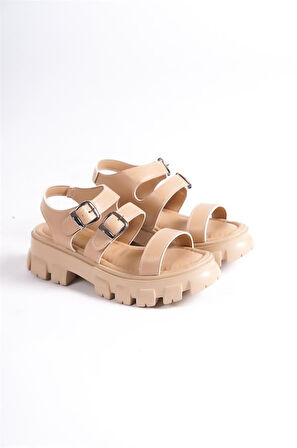 Kadın Nut Yüksek Üç Bant Bilekten Bağlamalı Sandalet 970