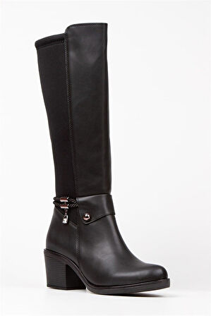 Kadın Siyah Taş Dedaylı  Topuklu Dalgıç Çizme