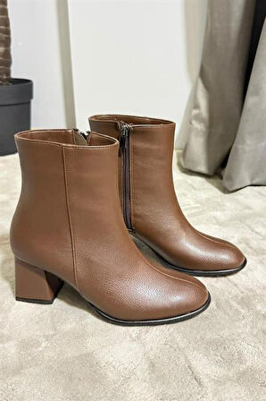 Kadın Marta Kahverengi Kalın Topuklu Yumurta  Burun Fermuarlı Bot