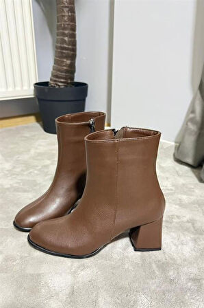 Kadın Marta Kahverengi Kalın Topuklu Yumurta  Burun Fermuarlı Bot