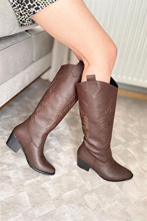 Kadın Jasire Kahverengi Nakışlı Western Kovboy Cowgirl Bot Çizme