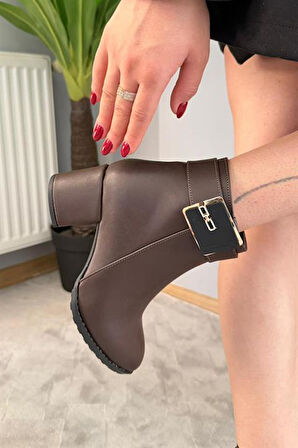 Kadın Mabel Kahverengi Tokalı ( 6 cm ) Topuklu Oval Burun Bot