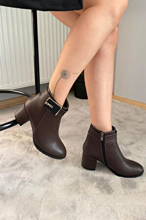 Kadın Mabel Kahverengi Tokalı ( 6 cm ) Topuklu Oval Burun Bot