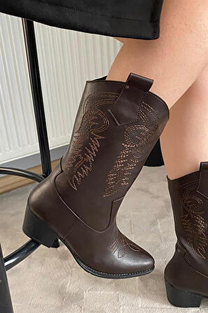 Kadın Lori Nakişli Fermuarli Western Kovboy Çizme Bot