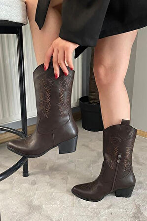 Kadın Lori Nakişli Fermuarli Western Kovboy Çizme Bot
